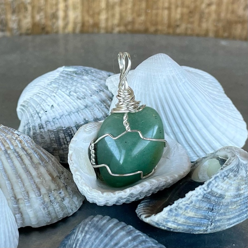 Green Aventurine Crystal Wire Wrapped in 925 Silver Coated Copper - Heart Chakra